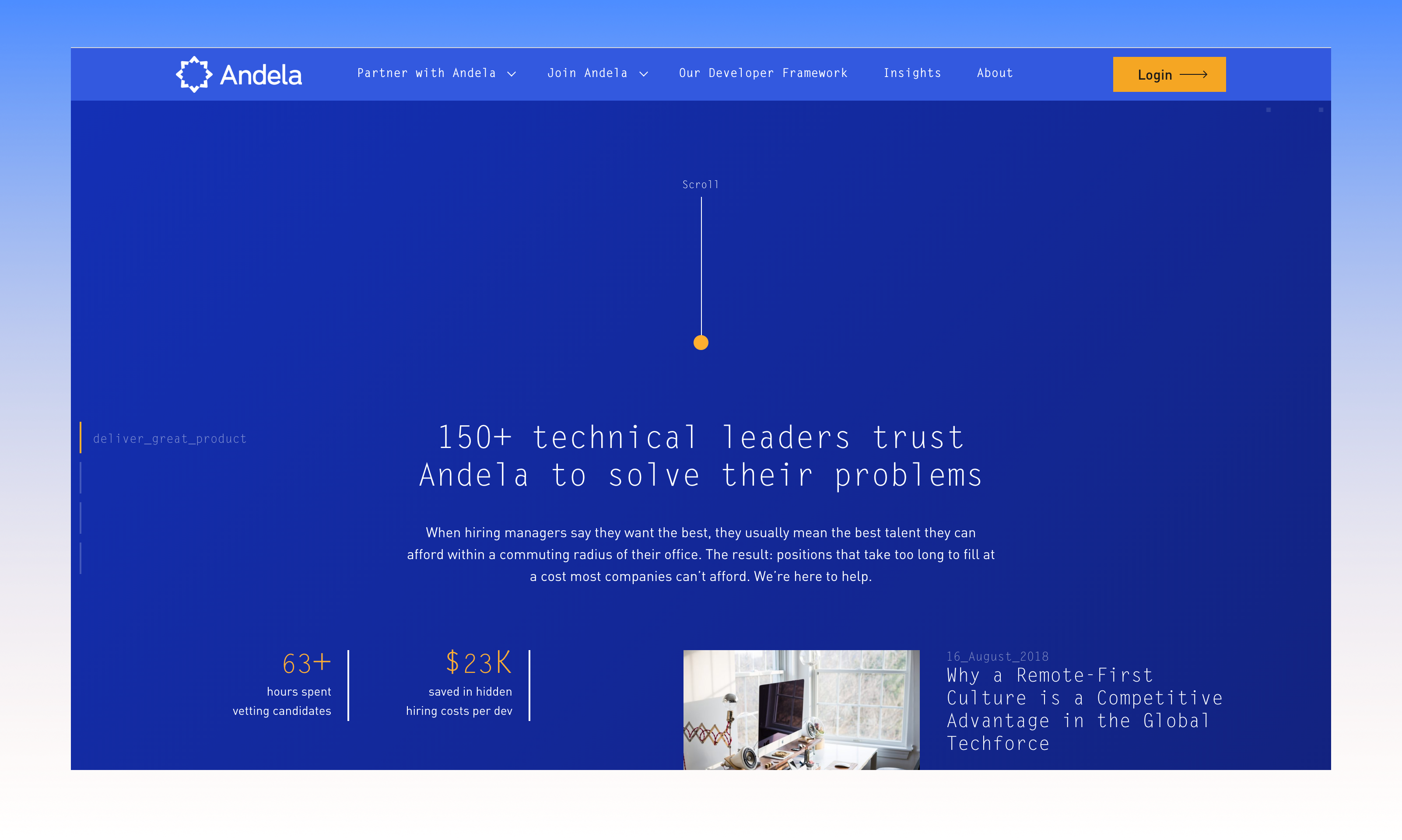Andela marketing site — 150+ technical leaders trust Andela to solve their problems